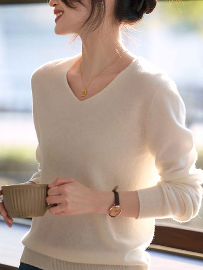 Kaitlyn Casual V-Neck Solid Color Knitted Sweater