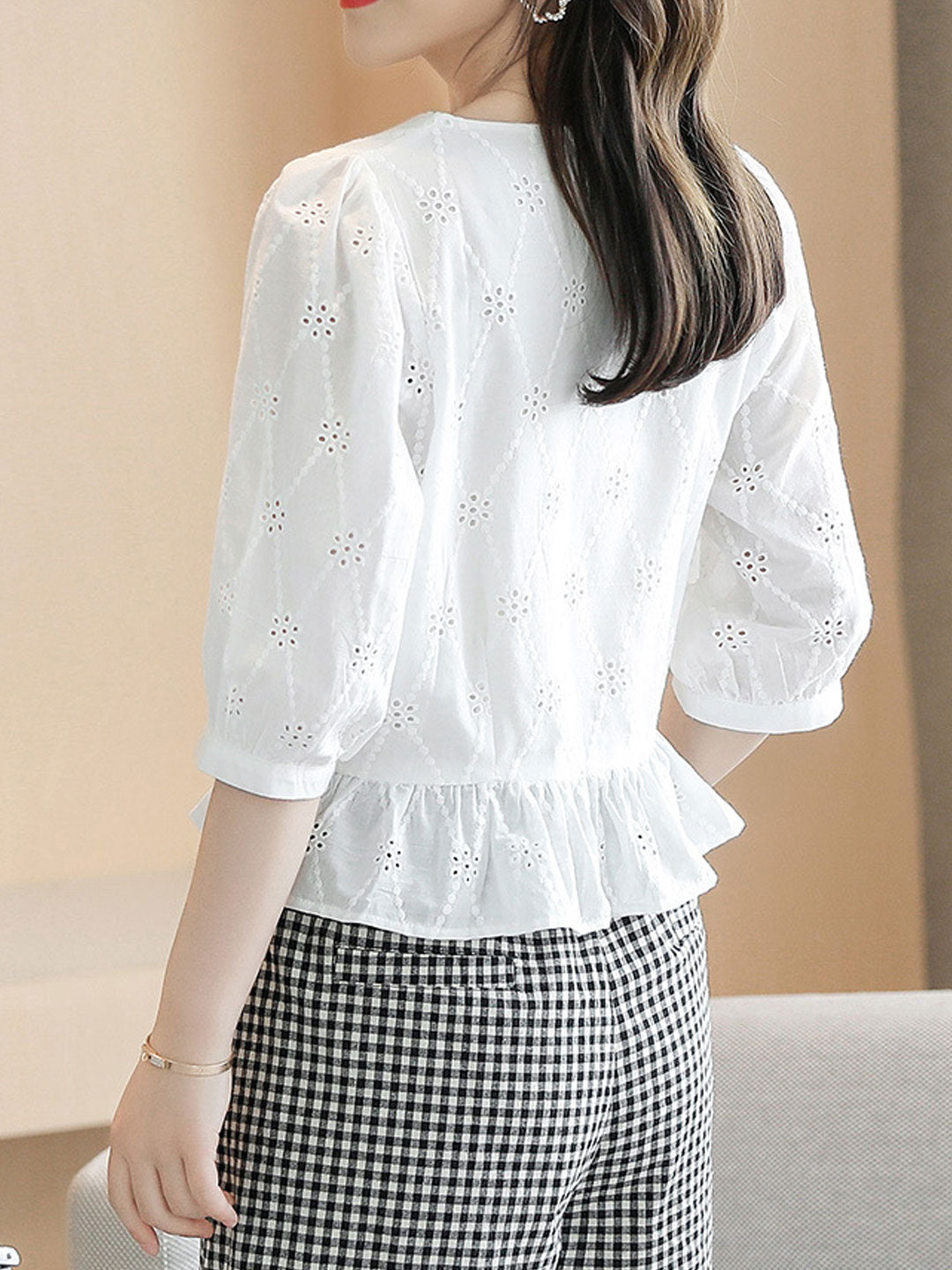 Valeria Classic Embroidered Hollowed Blouse