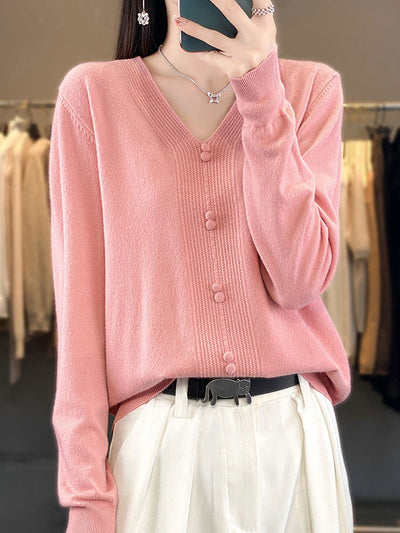 Abigail Casual V-neck Loose Knitted Sweater-Red
