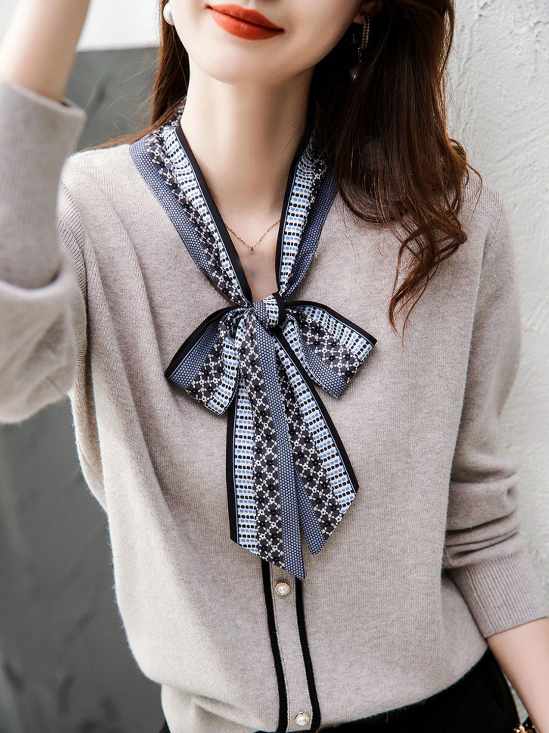 Alyssa Retro Scarf Collar Bow Tie Knitted Sweater