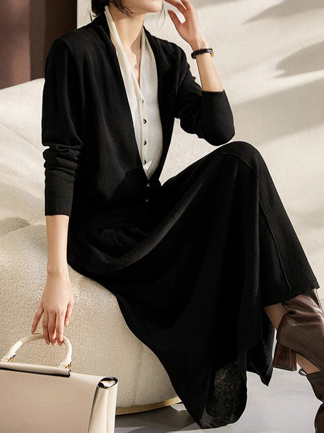 Ruby Classic V-neck Knitted Cardigan Dress Set