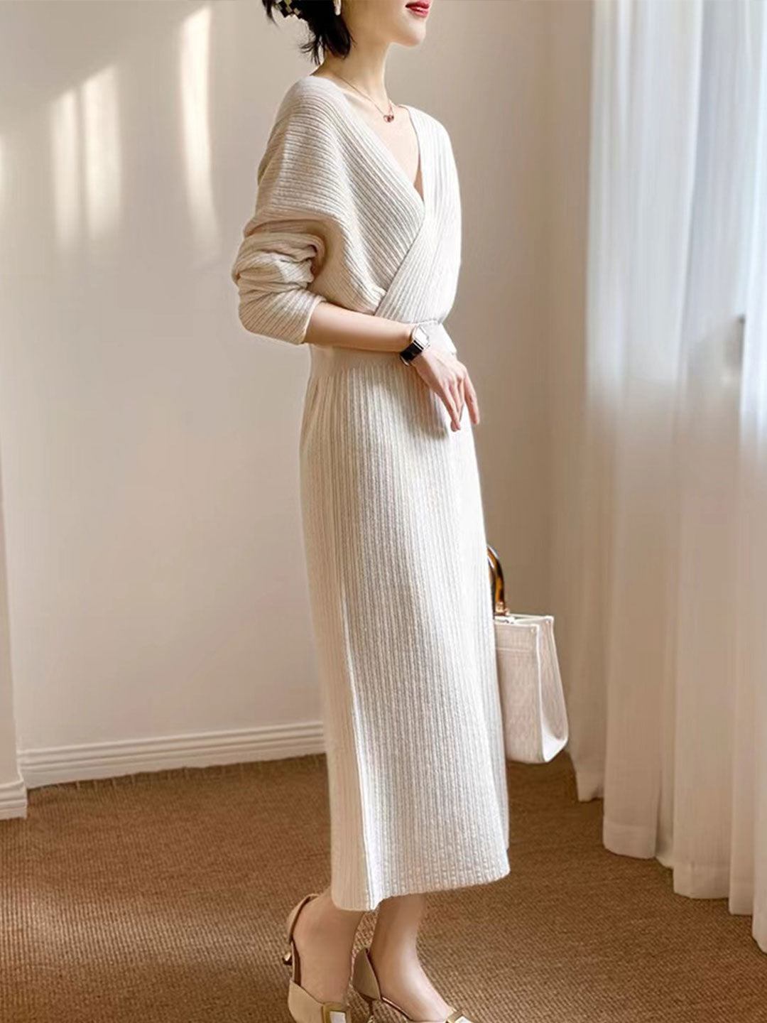 Grace Vintage V-neck Knitted Sweater Dress