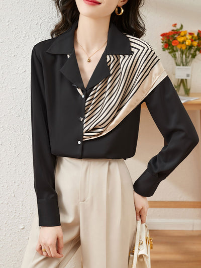 Lauren Classic Suit Collar Contrast Satin Shirt