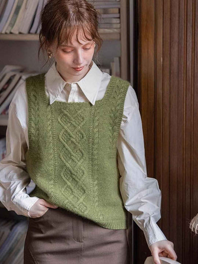 Hannah Retro Square Neck Cable Knitted Vest