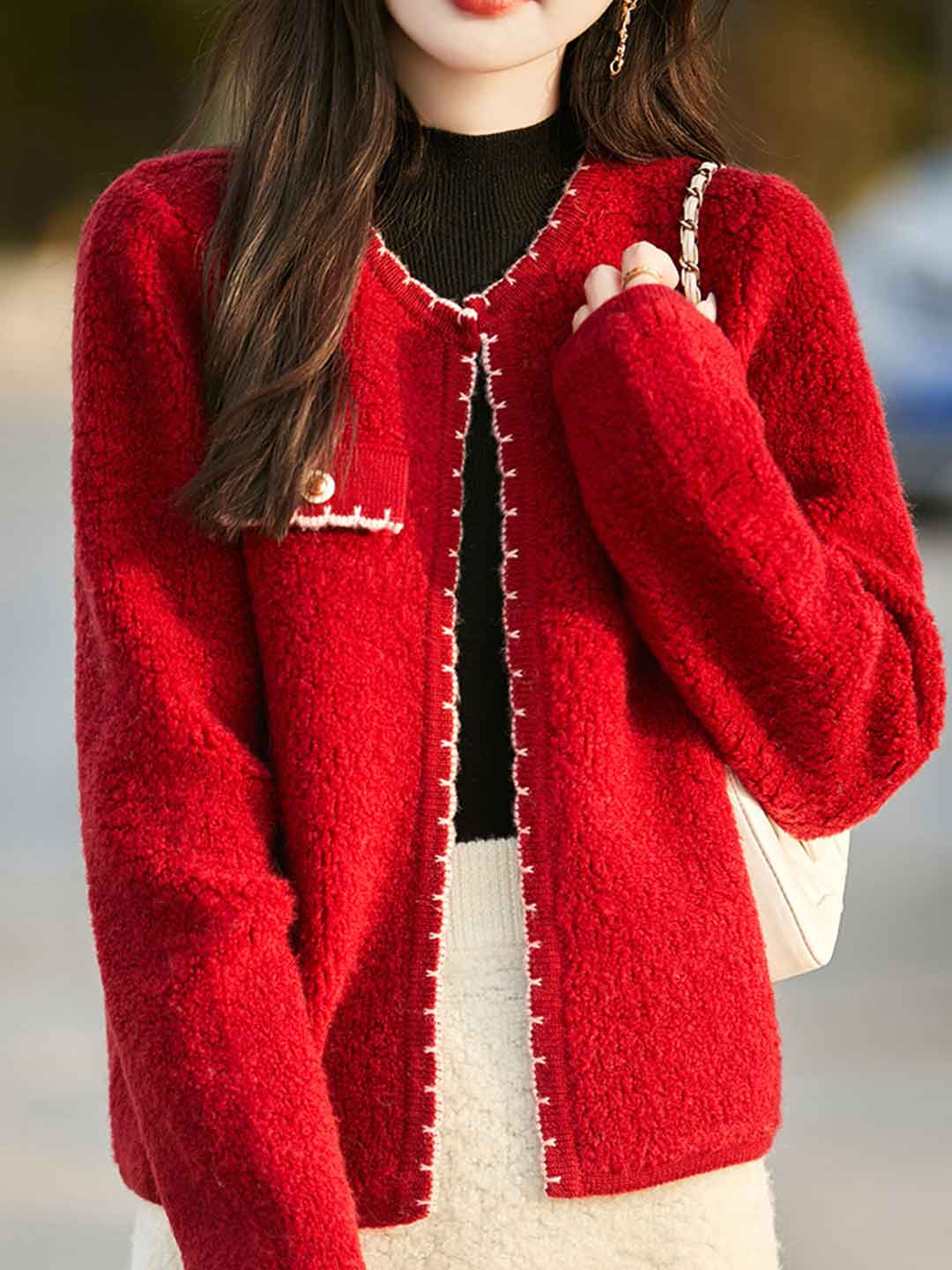 Aaliyah Elegant Crew Neck Tweed Knitted Coat