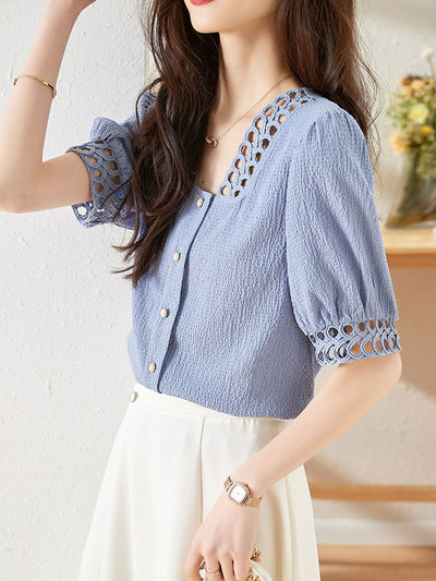 Bailey Classic Ruffled Chiffon Top-Blue