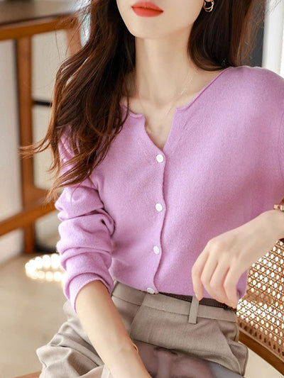 Sarah Casual Solid Color Knitted Cardigan