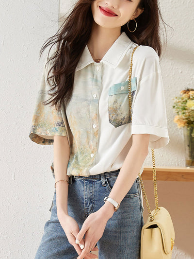 Jasmine Loose Printed Patchwork Chiffon Top