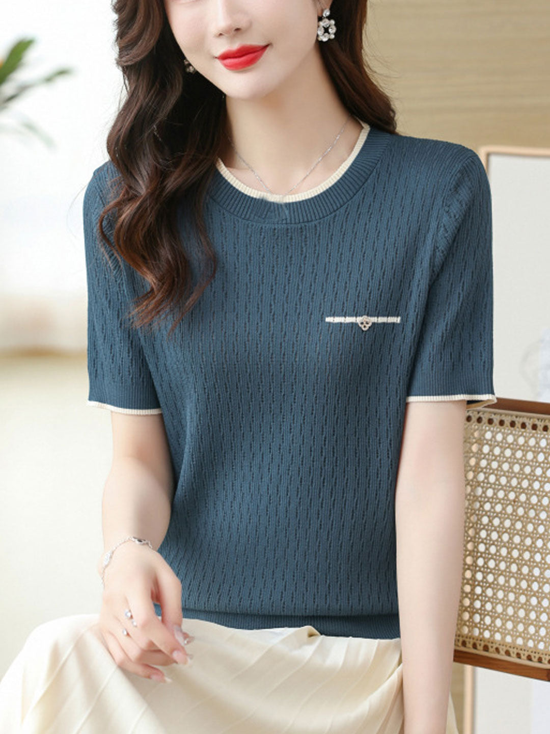 Emma Classic Crew Neck Hook Knitted Top