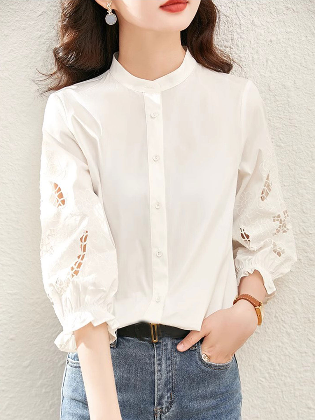 Kayla Casual Embroidered Shirt-Red