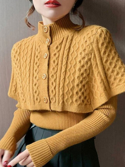 Sophia Classic Turtleneck Knitted Shawl Sweater Set