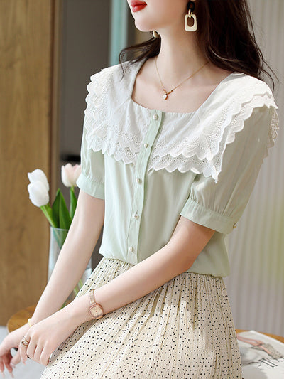 Mariah Retro Square Neck Chiffon Top