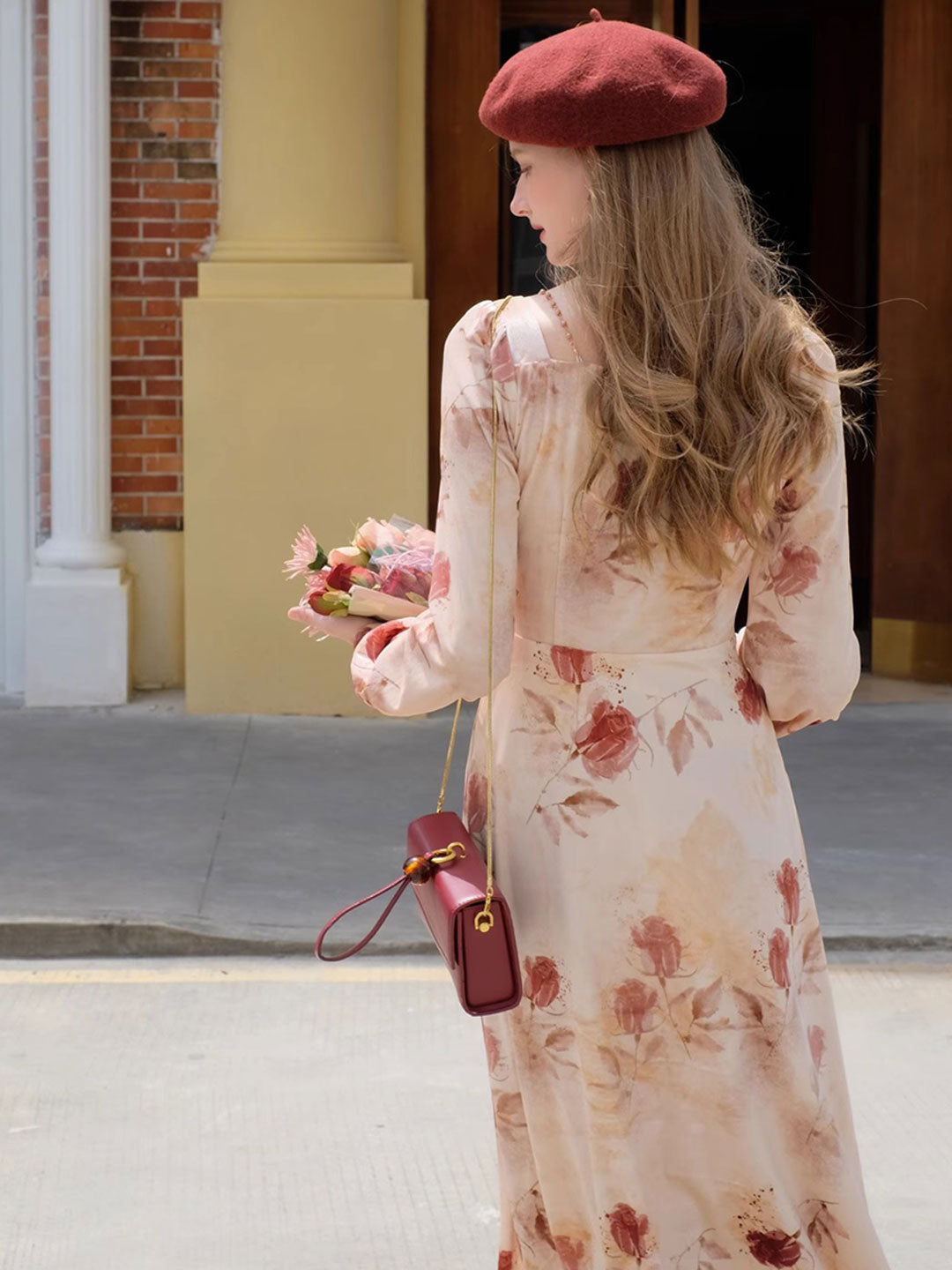 Kayla Vintage Rose Printed Velvet Dress