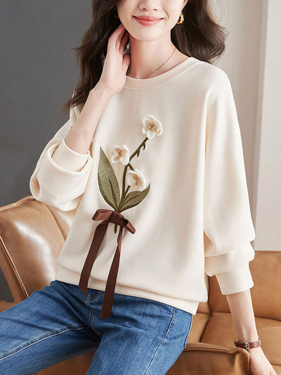 Ava Retro Three-Dimensional Flower Sweatshirt