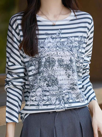 Nevaeh Casual Crew Neck Printed Wool Top-K