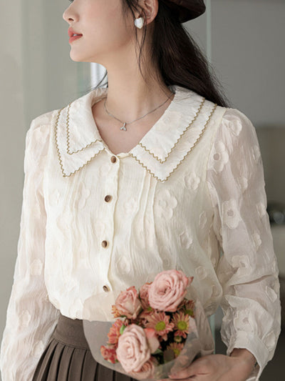 Ava Retro Doll Collar Embroidered Shirt