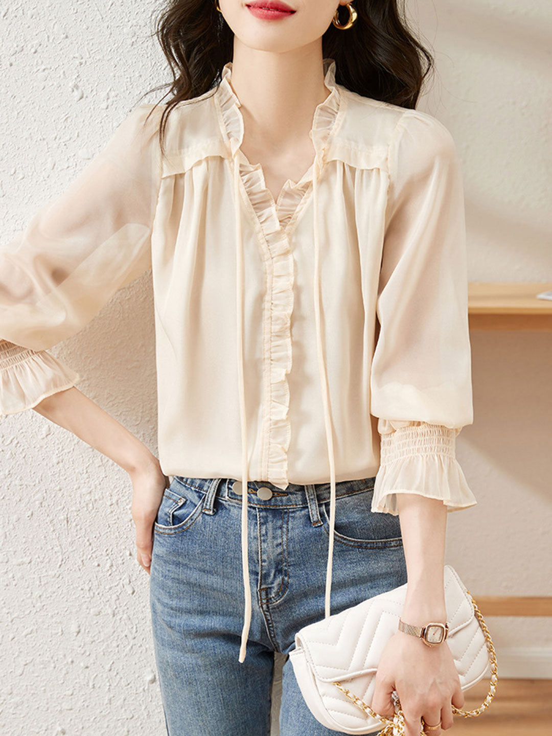 Alexis Retro Ruffle Balloon Sleeve Blouse