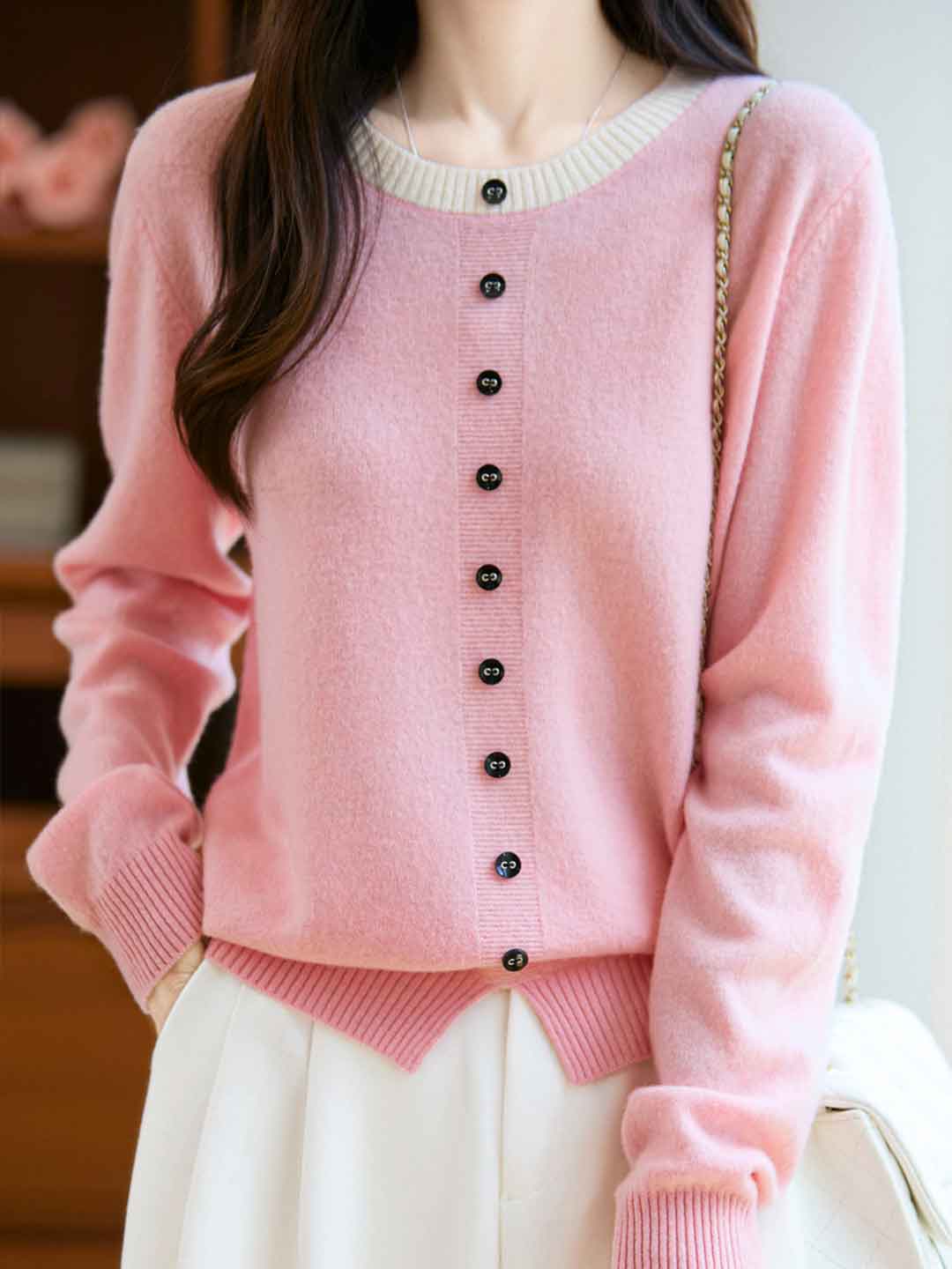 Maya Loose Crew Neck Colorblocked Pullover Knitted Sweater