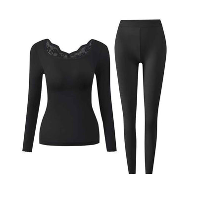 2pcs Women'S Lace Crew Neck Ultra-Thin Seamless Underwear Set