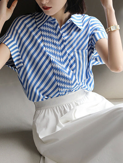 Kayla Casual Asymmetrical Striped Shirt