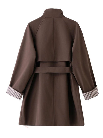 Emily Daily Suit Collar Belted Solid Color Trench Coat