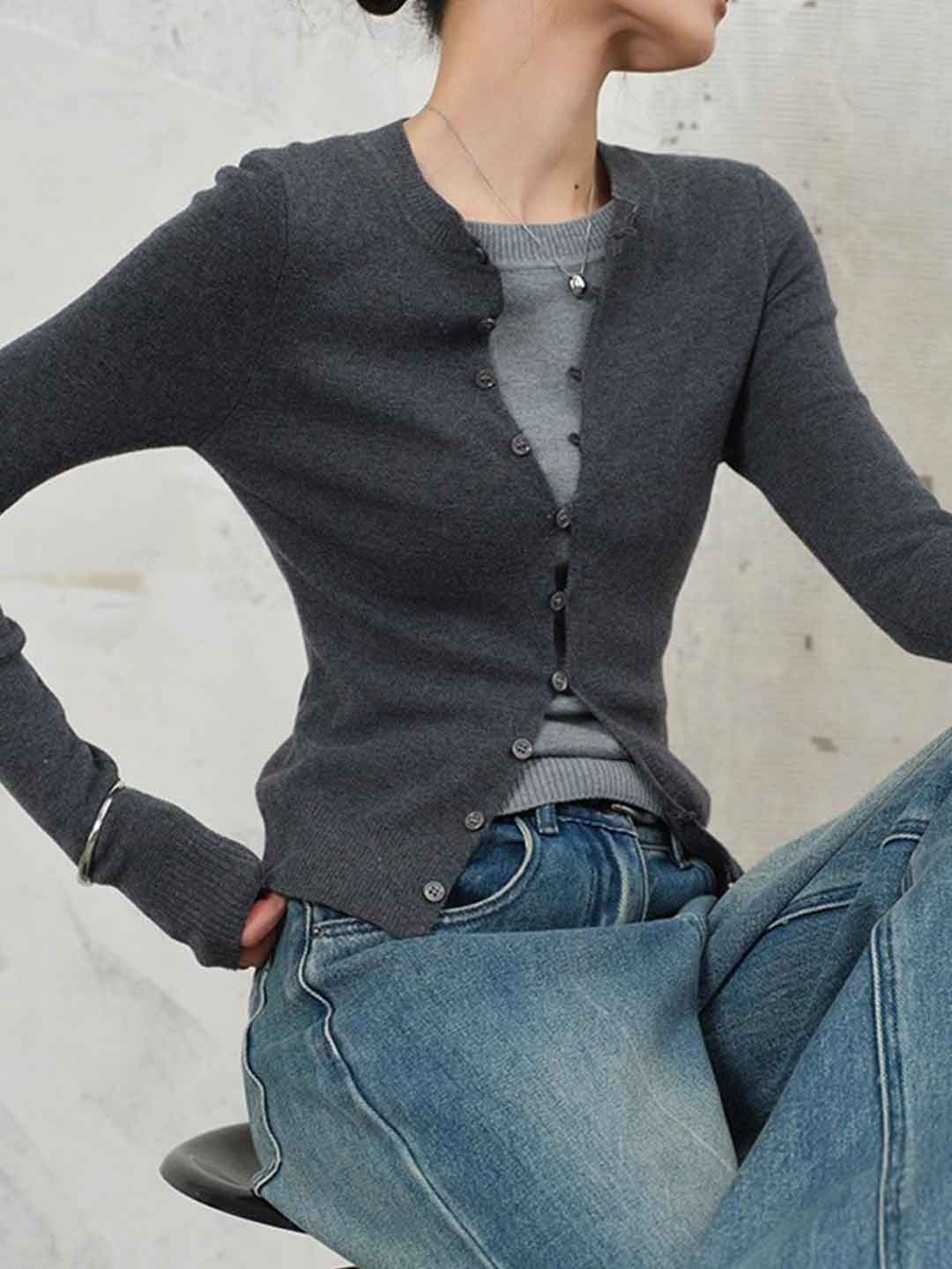 Hannah Slim Crew Neck Mock Two-Piece Knitted Cardigan