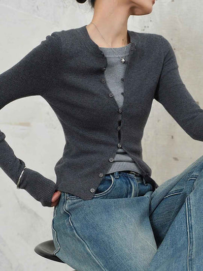 Hannah Slim Crew Neck Mock Two-Piece Knitted Cardigan