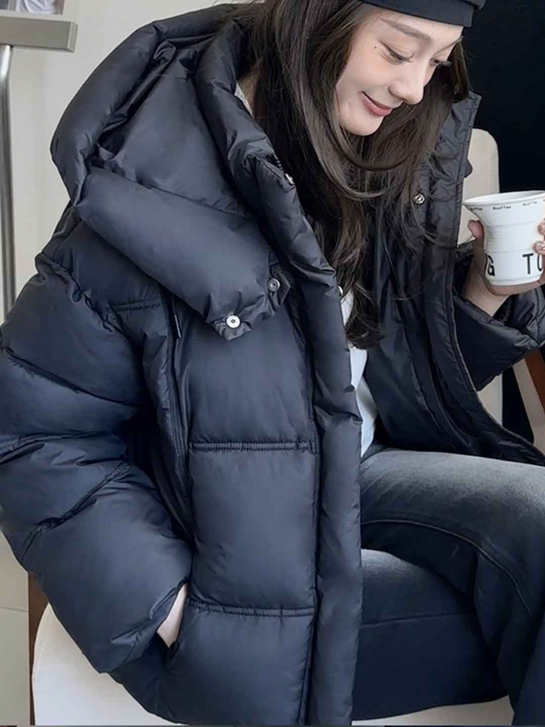 Addison Loose Solid Color Winter Hooded Coat