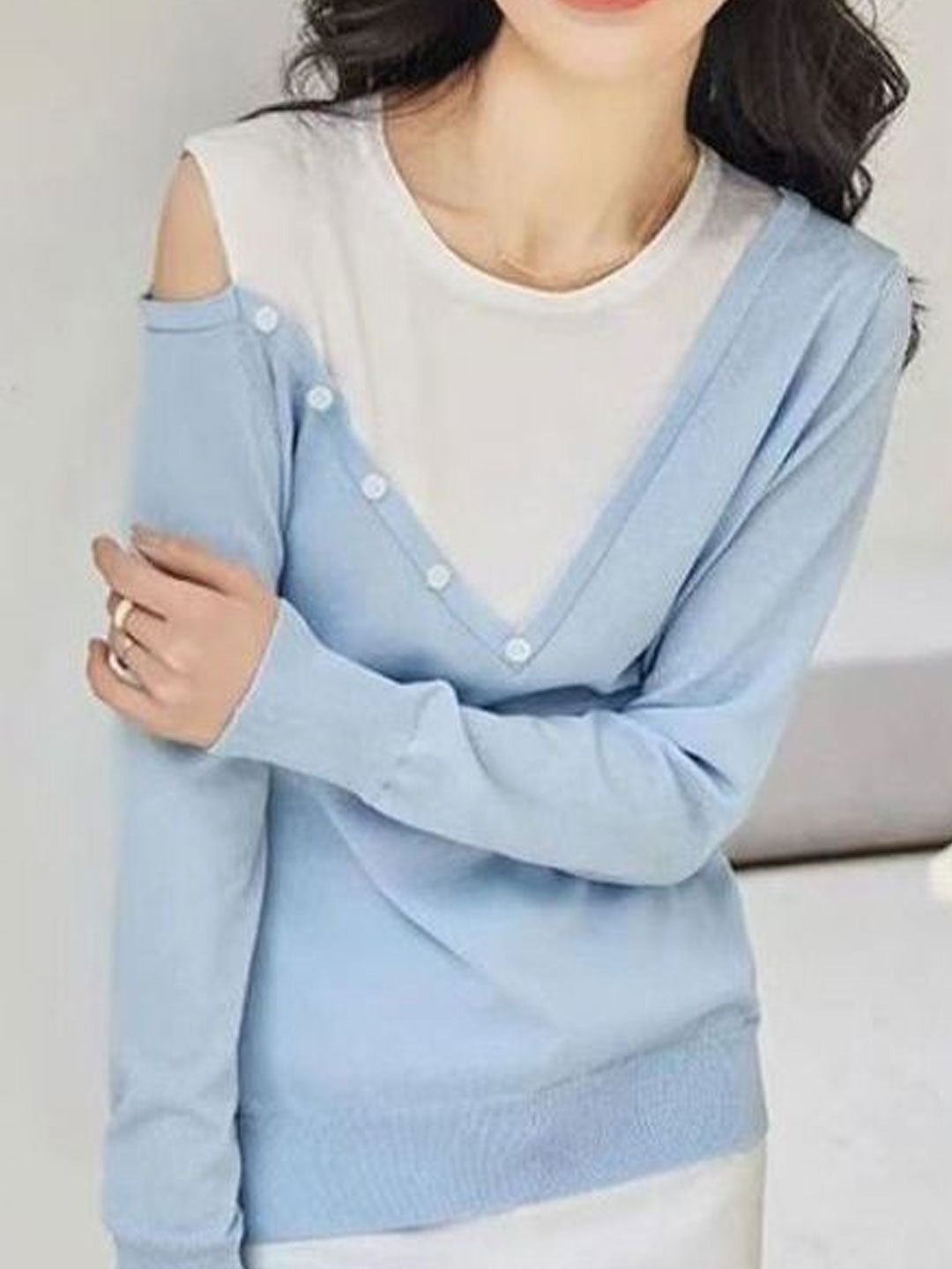 Olivia Crew Neck Patchwork Pullover Knitted Sweater