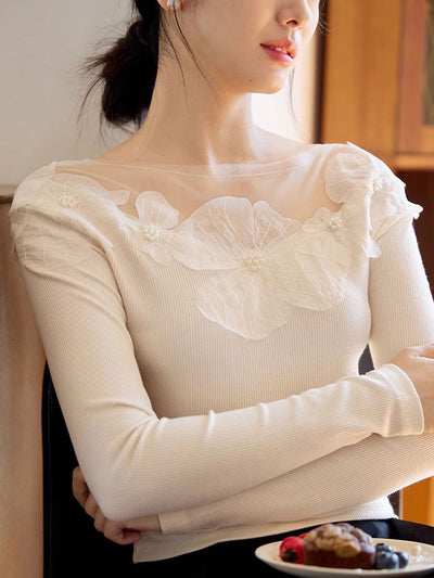 Aubrey Slim Crew Neck Mesh Panelled Top