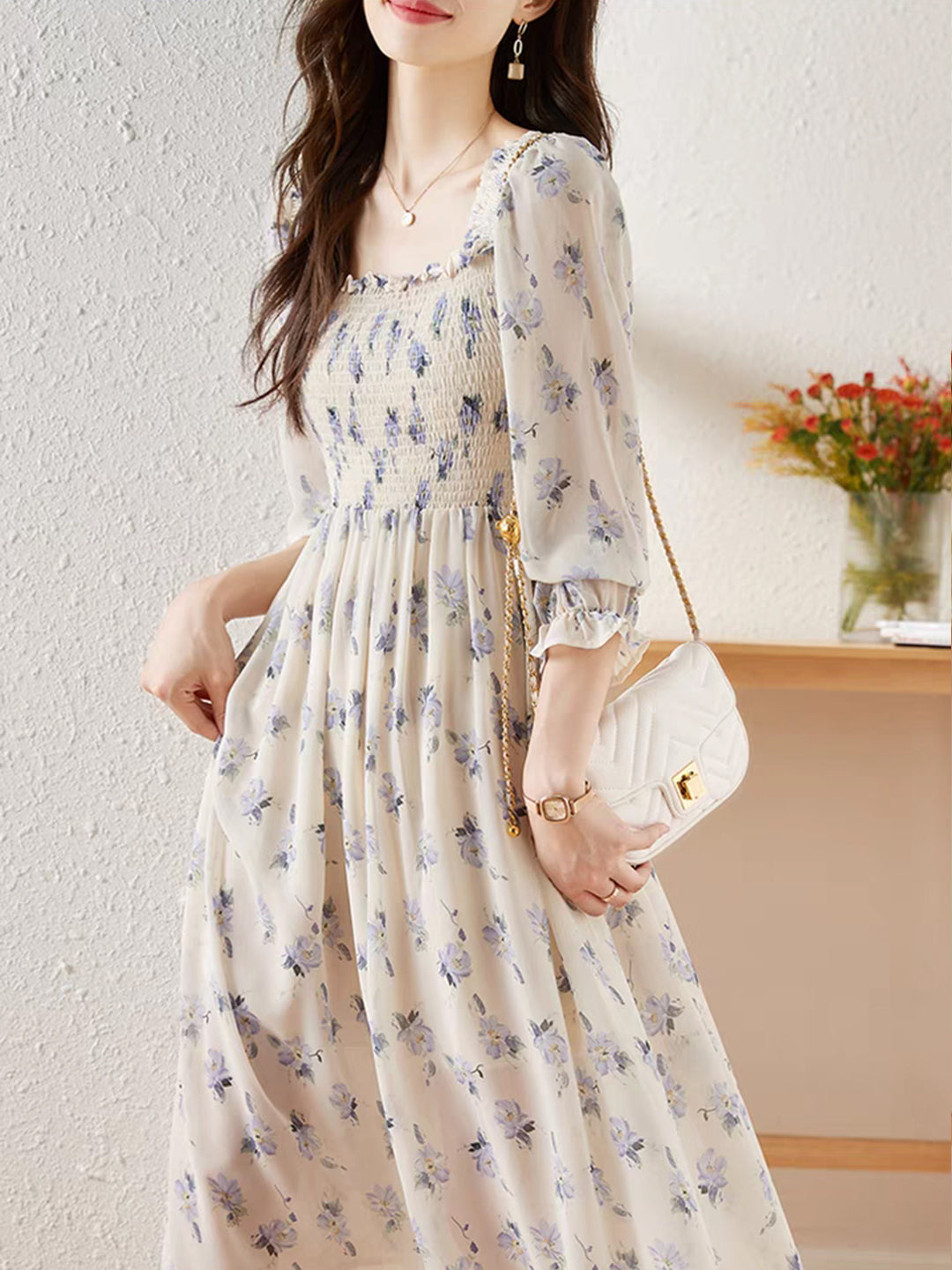 Zoey Retro Chiffon Printed Floral Dress