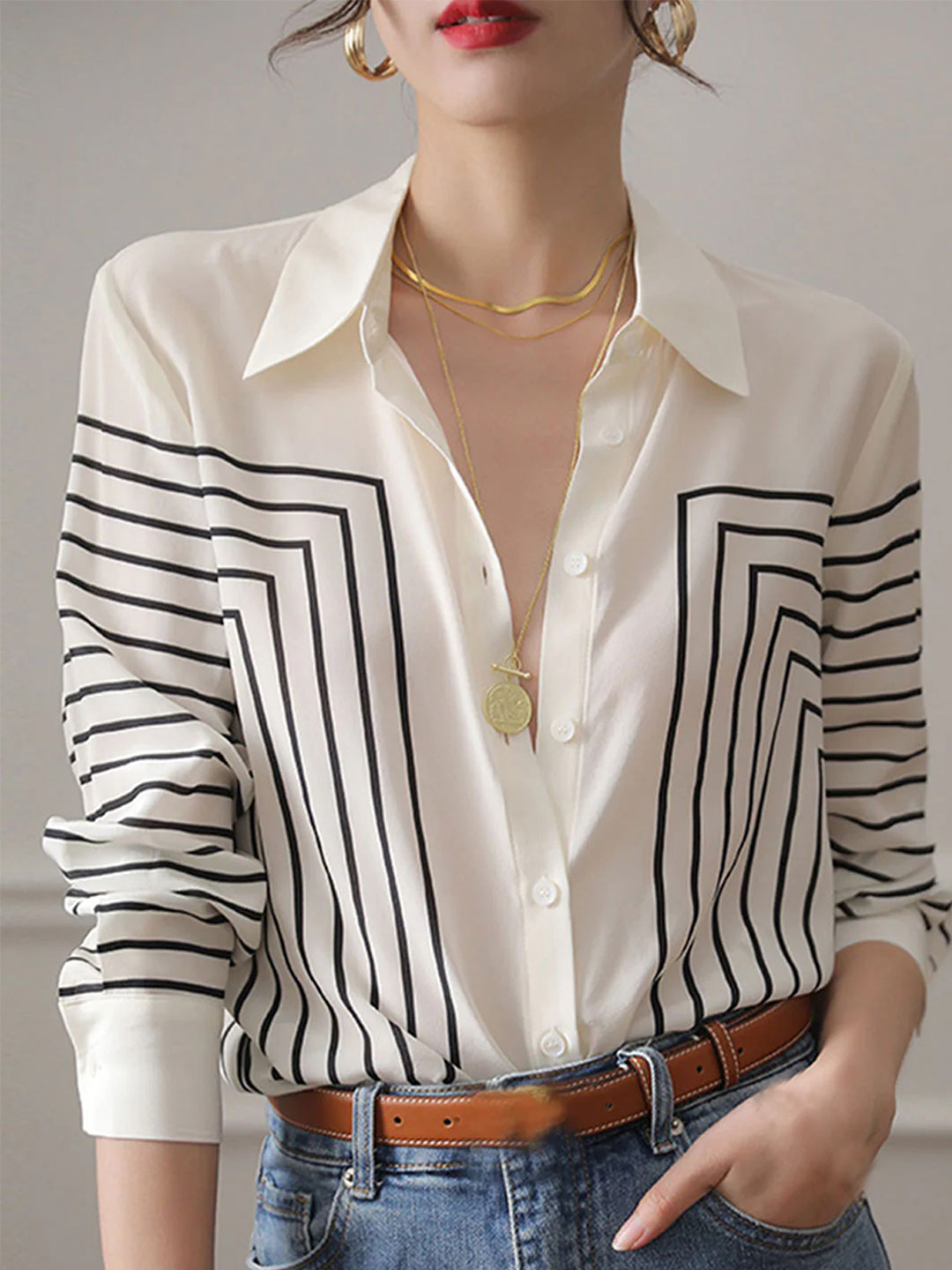 Natalie Retro Loose Striped Shirt