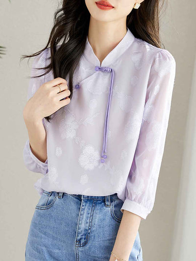 Jasmine Classic Buttoned Floral Textured Shirt