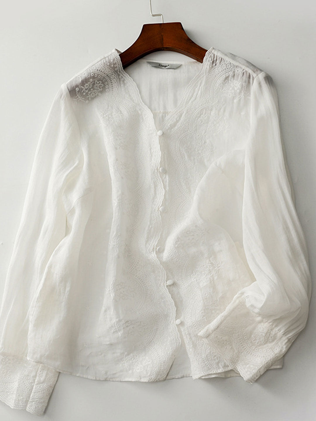 Abigail Vacation V-Neck Solid Color Embroidered Top