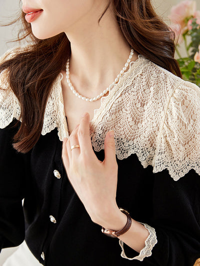 Destiny Vintage V-Neck Hollowed Lace Knitted Top