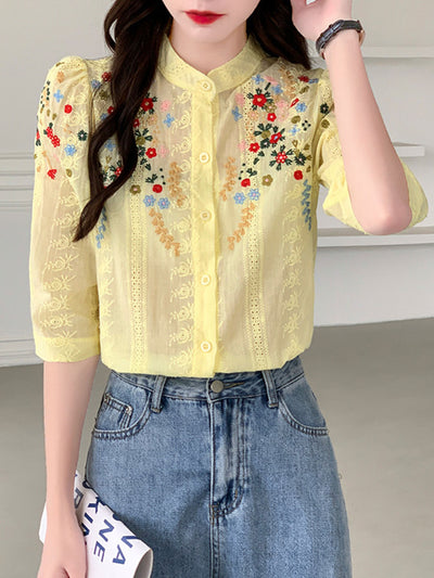 Brianna Vintage Embroidered Jacquard Top