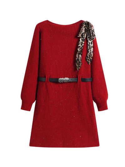 Taylor Casual Crew Neck Scarf Knitted Dress