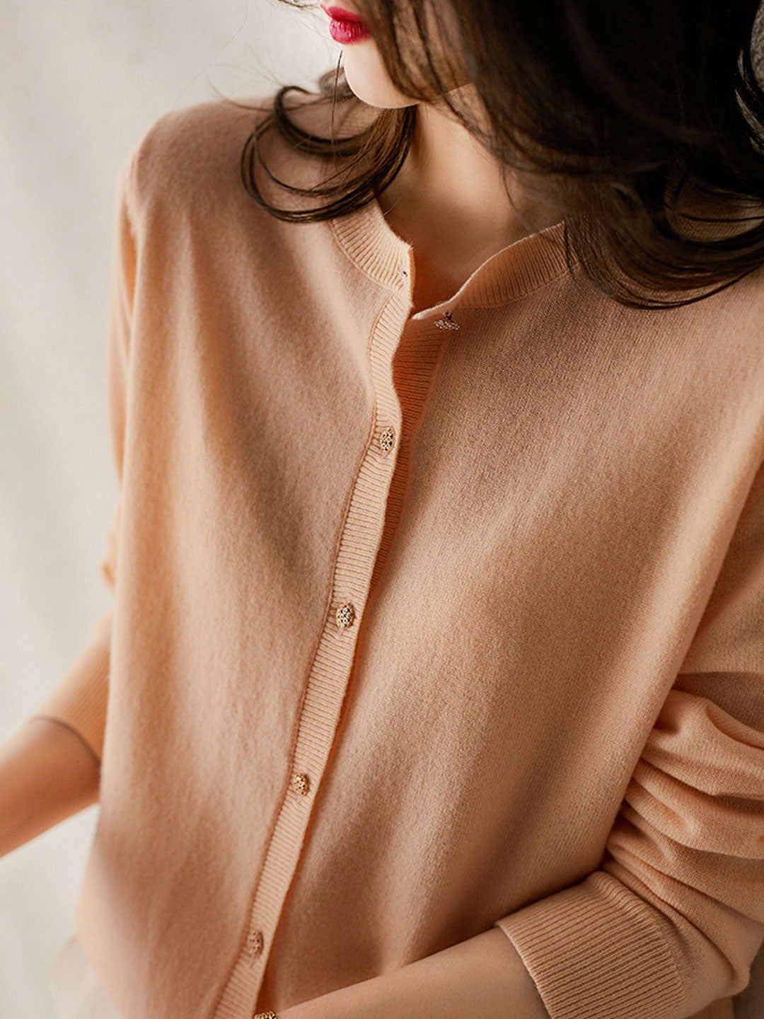 Sophia Classic Crew Neck Solid Color Knitted Cardigan