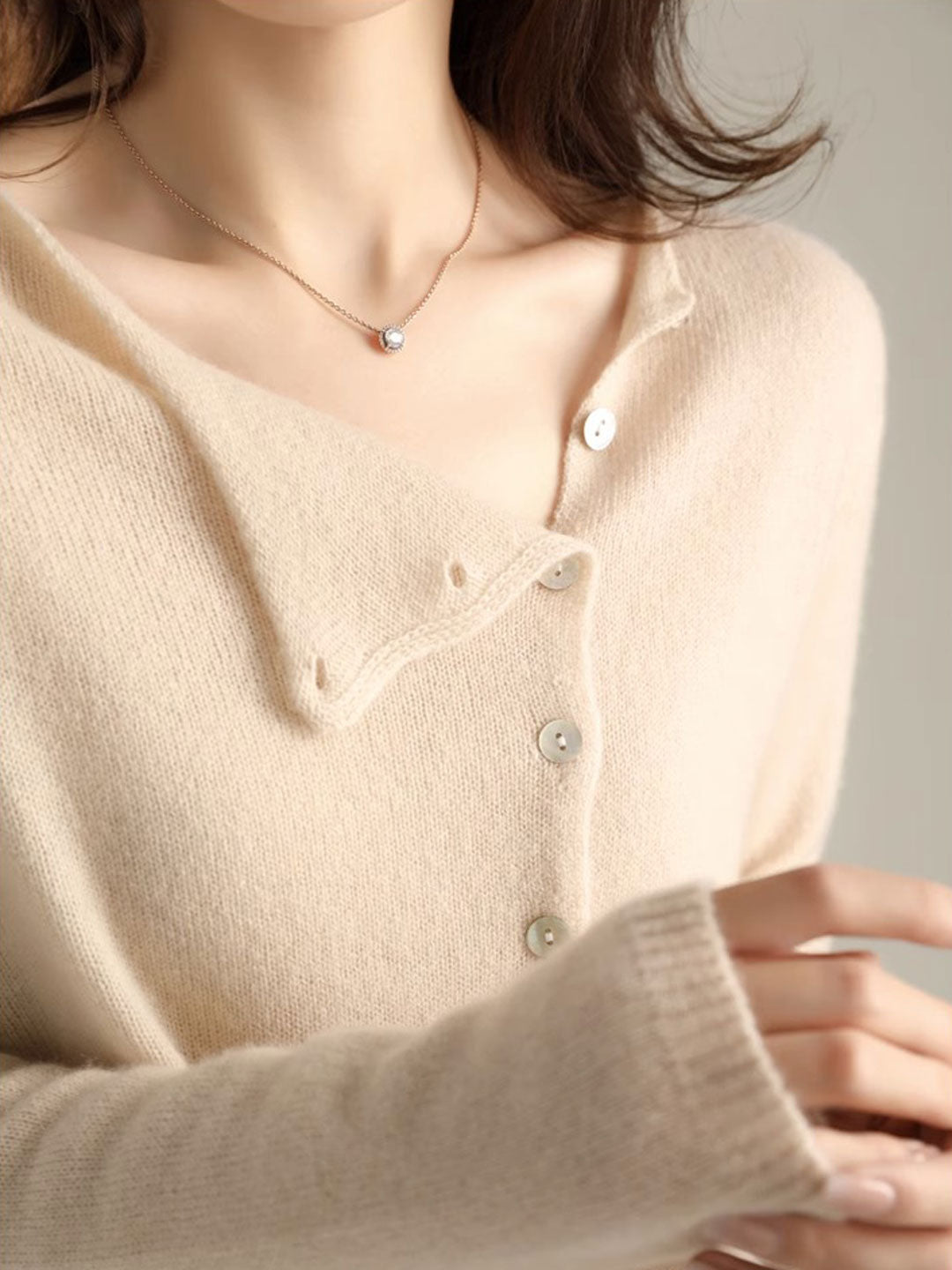 Kayla Classic Crew Neck Knitted Cardigan-Yellow