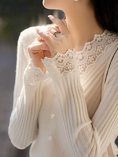 Victoria Elegant V-neck Hollowed Lace Knitted Top