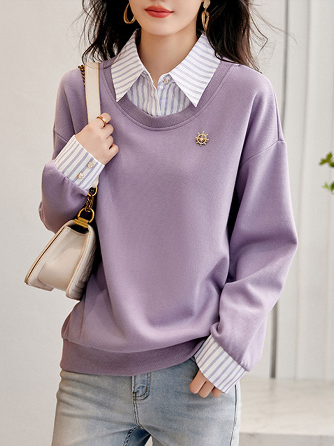 Isabella Casual Patchwork Striped Sweatshirt