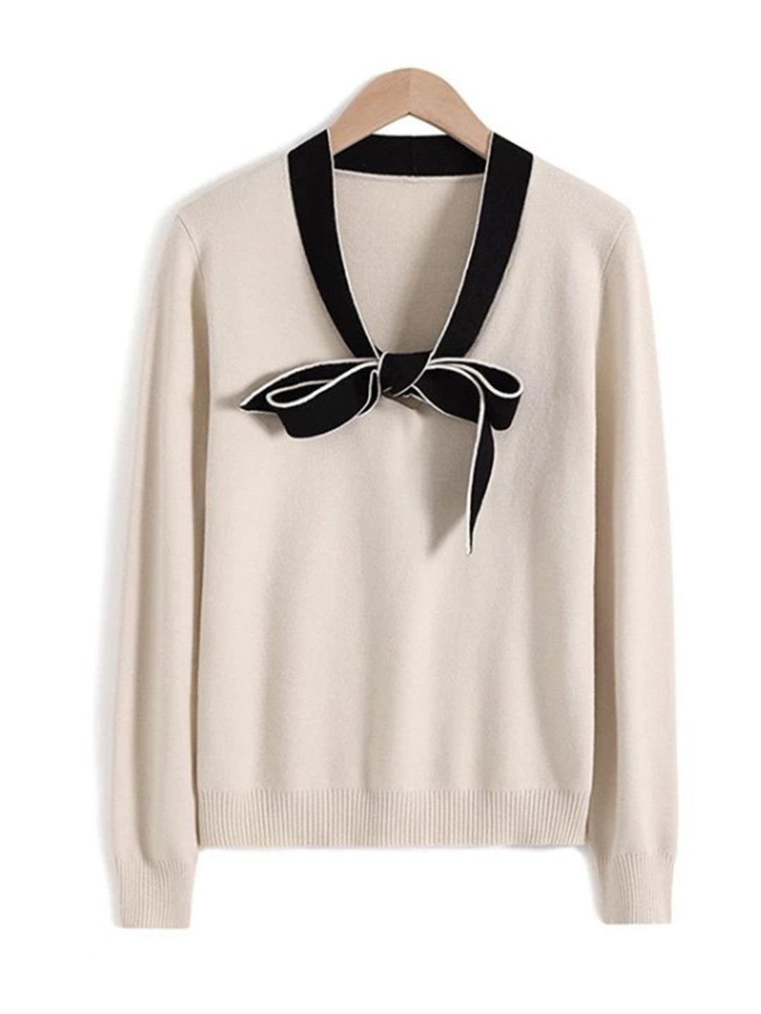 Jessica Casual Color Block Bow Tie Knitted Top