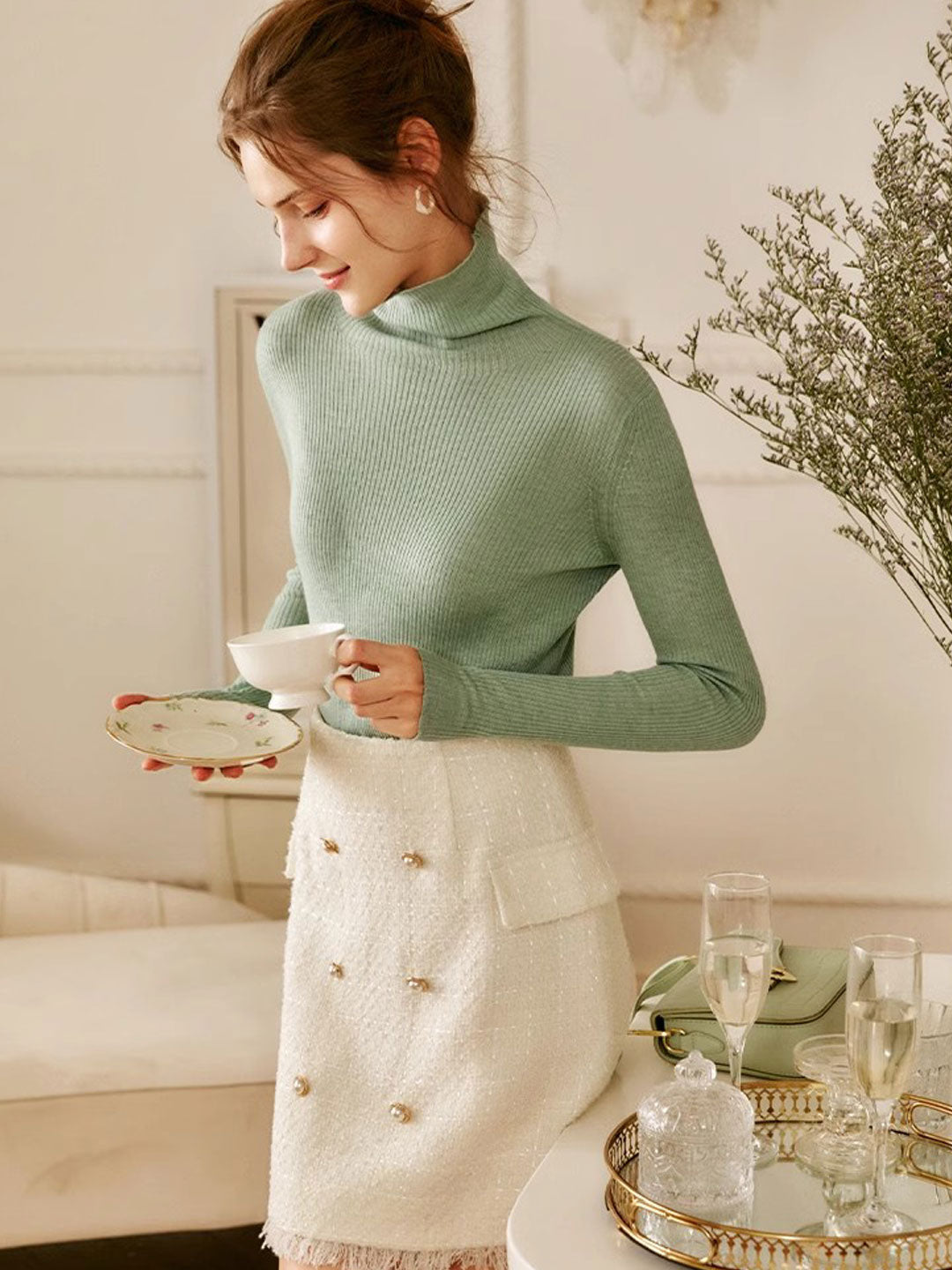 Alyssa Elegant Turtleneck Pile Neck Knitted Sweater