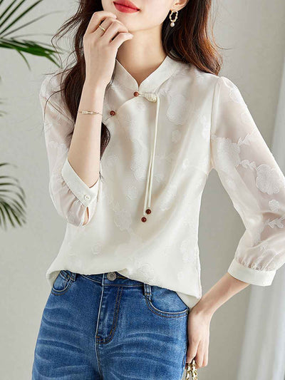 Jasmine Classic Buttoned Floral Textured Shirt