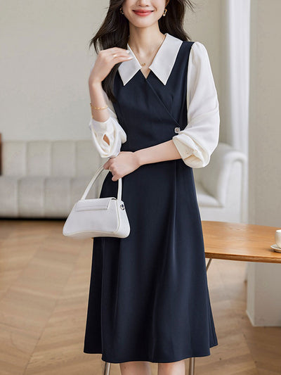 Sarah Elegant Contrast Color Shirt Dress