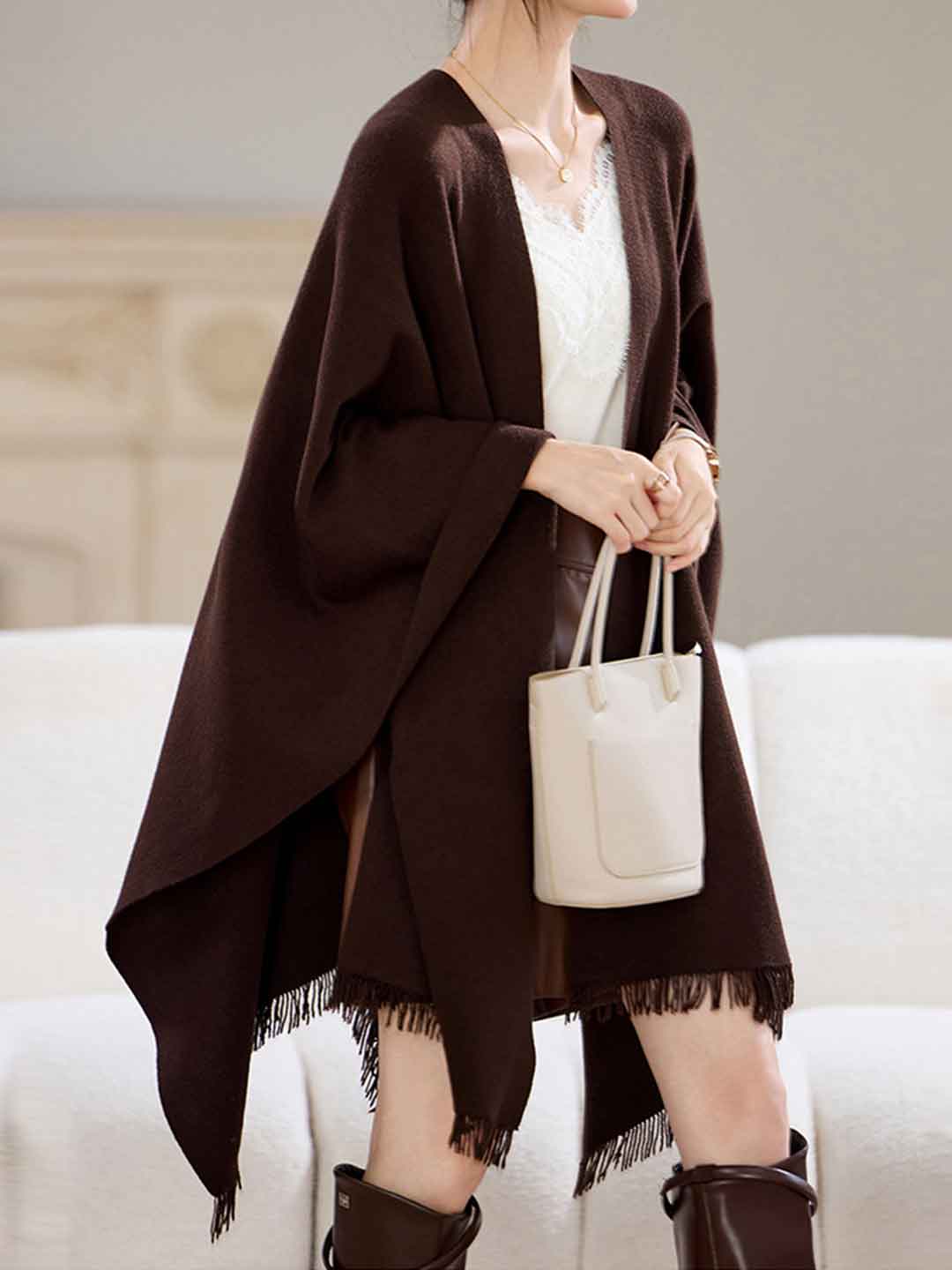 Olivia Irregular Knitted Shawl Outerwear