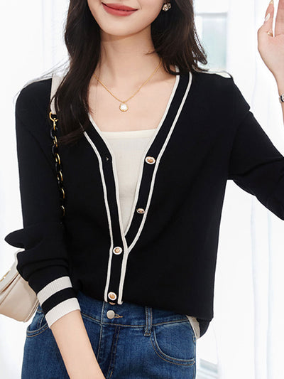 Ashley Elegant Contrast Color Knitted Cardigan