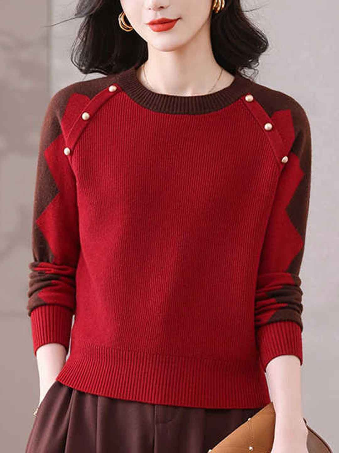 Bailey Loose Crew Neck Jacquard Knitted Pullover Top