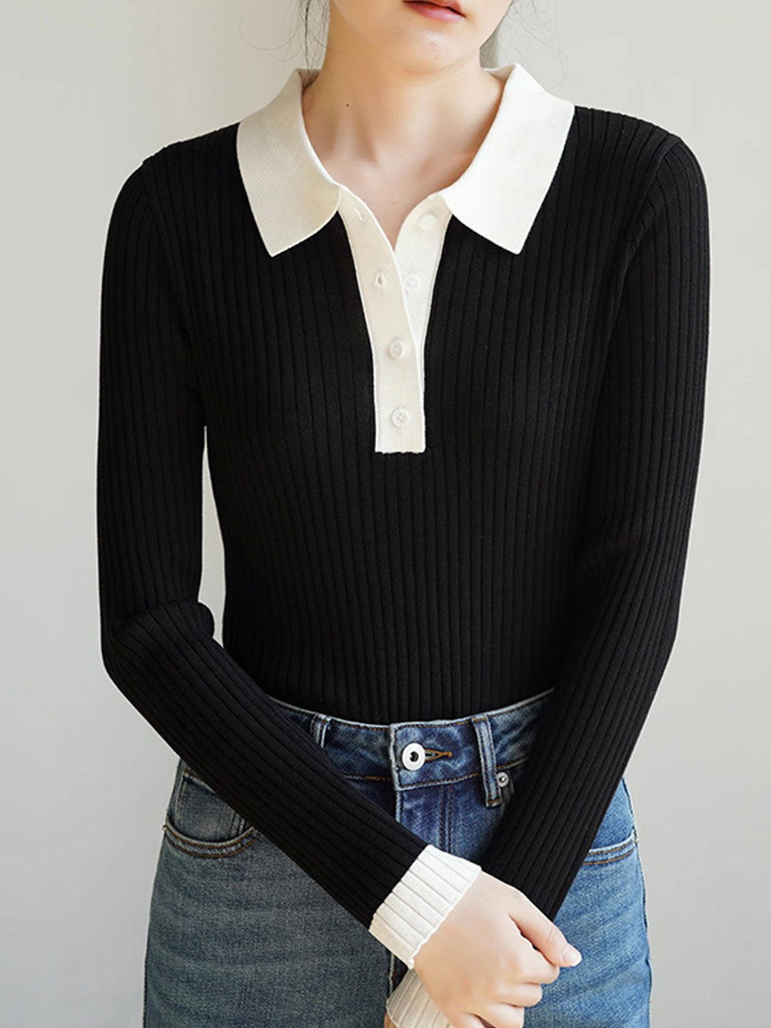 Jessica Retro Contrast Color Slim Knitted Sweater-Green