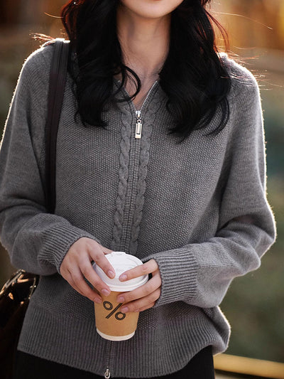 Ava Loose Double Zipper Hooded Knitted Cardigan